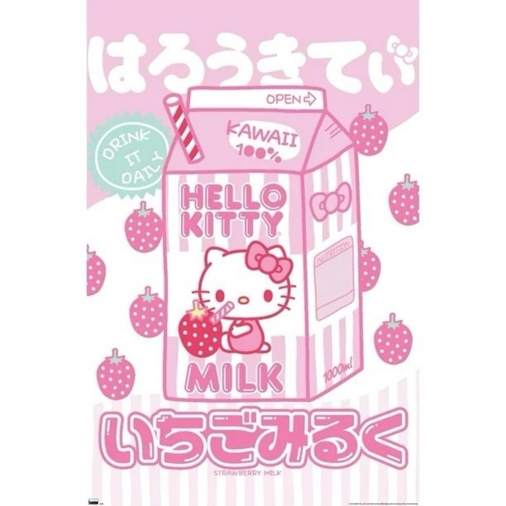 Hello Kitty Poster 22x34‎ Face Japanese Milk Kawaii Tokyo Simple Pink